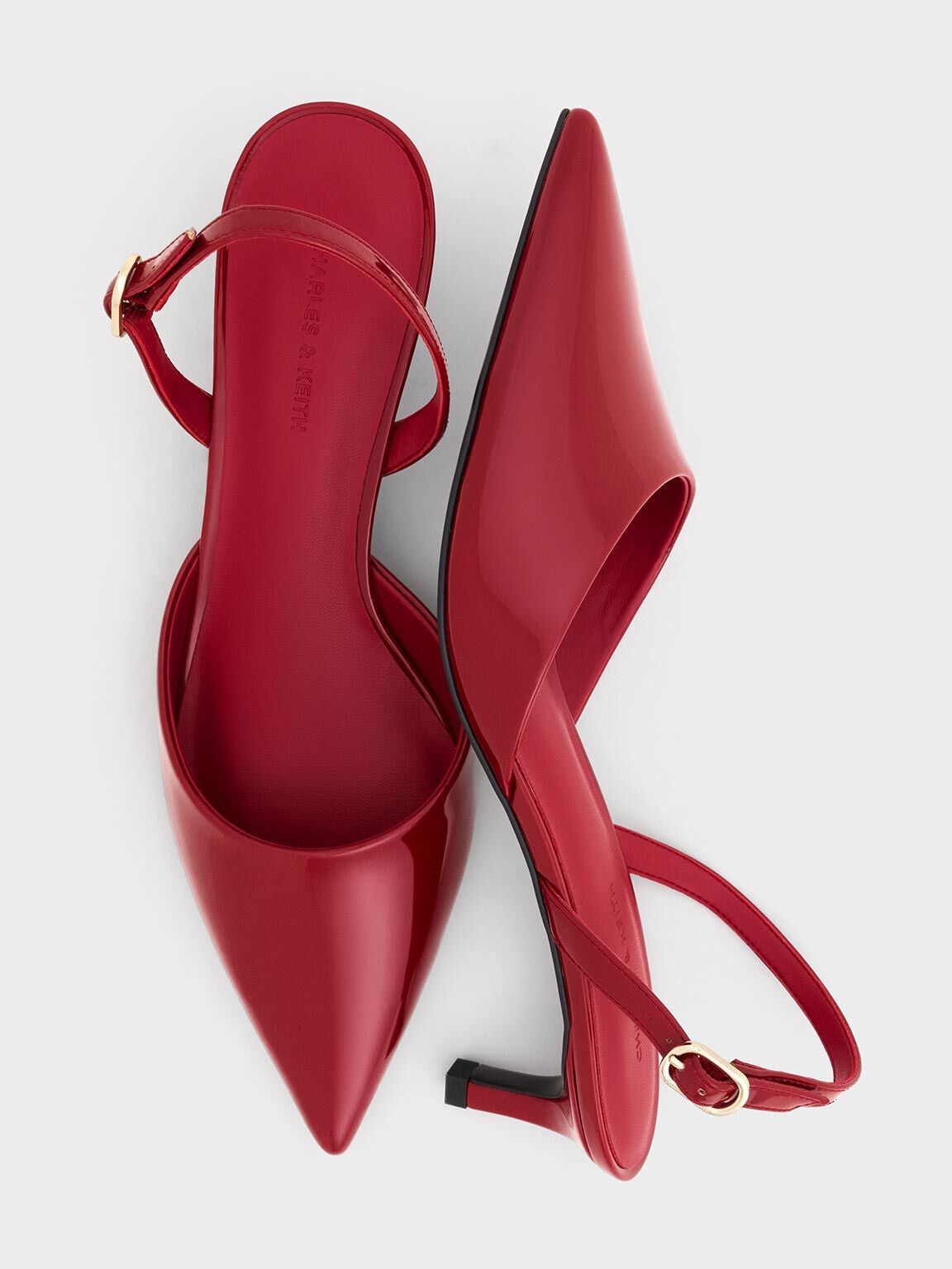 CHARLES & KEITH Premium / Patent Pointed Slingback Kitten Heels - Red