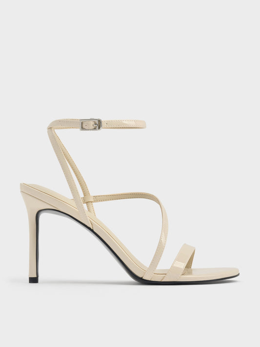 CHARLES & KEITH Classic / Andricia Patent Strappy Stiletto Sandals - Chalk