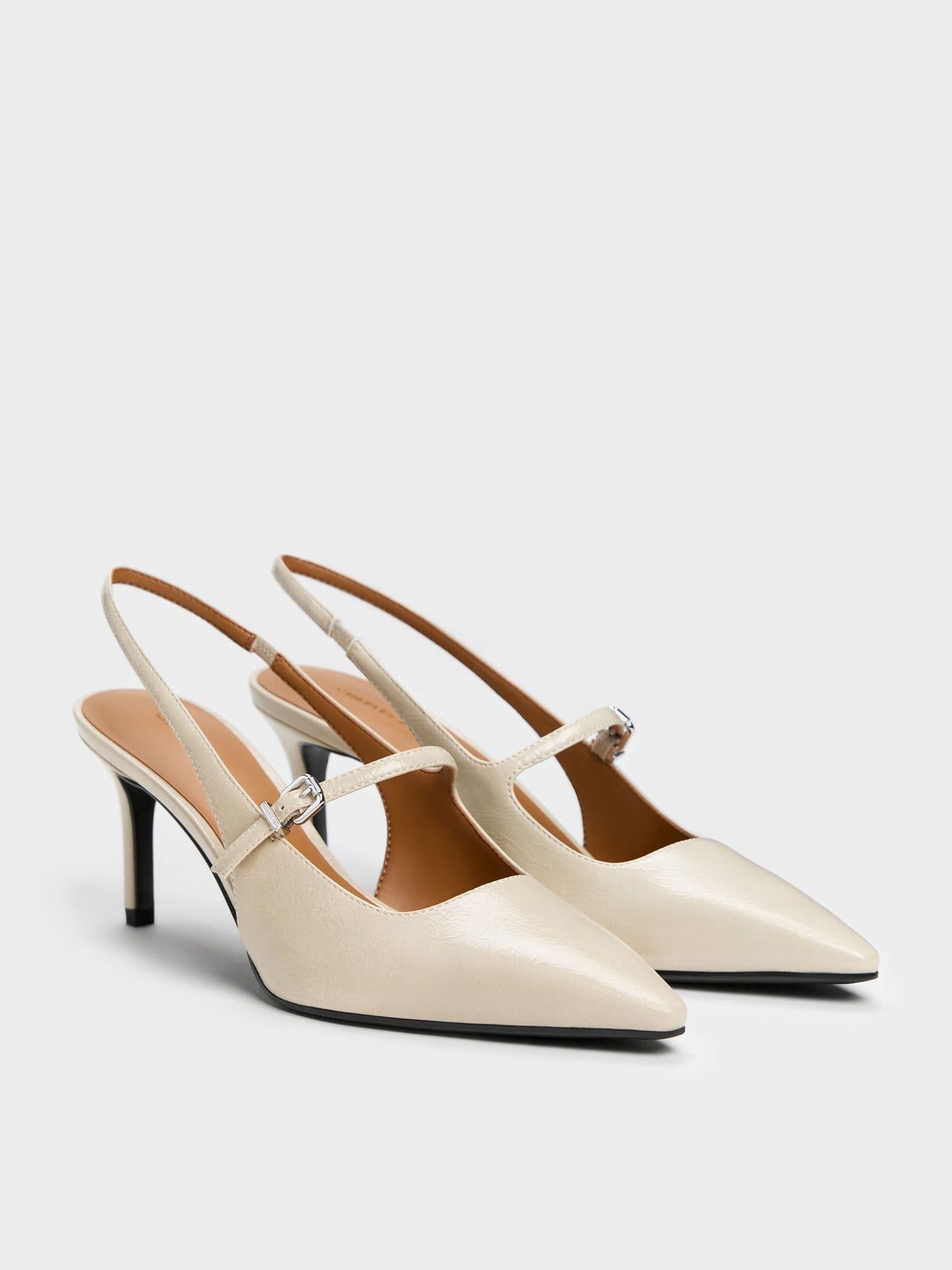 CHARLES & KEITH Best Seller / Pointed Slingback Mary Jane Pumps - Beige