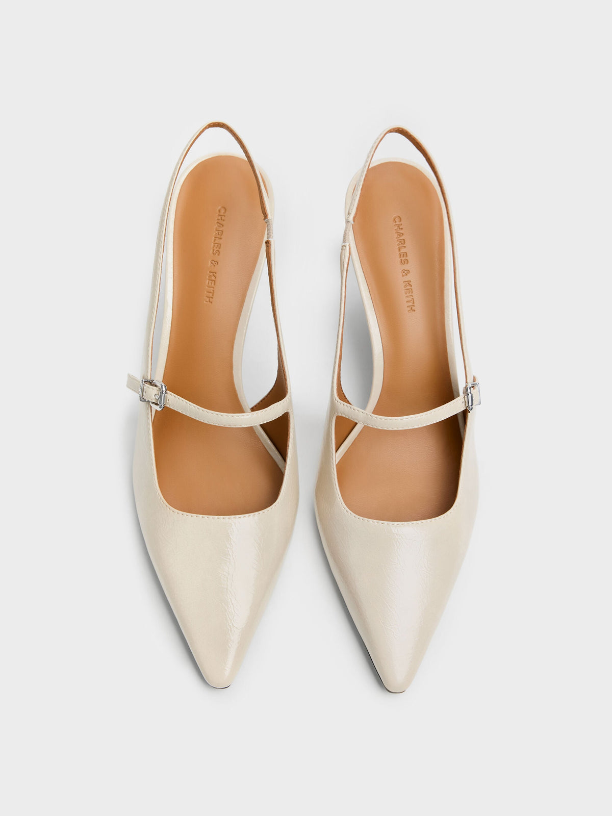 CHARLES & KEITH Best Seller / Pointed Slingback Mary Jane Pumps - Beige