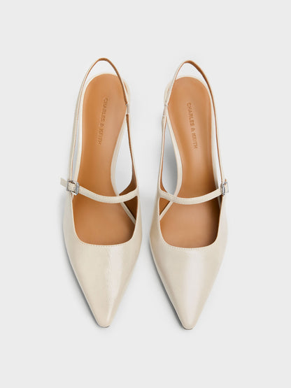 CHARLES & KEITH Best Seller / Pointed Slingback Mary Jane Pumps - Beige