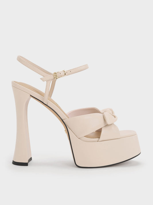 CHARLES & KEITH Smart Buy / Jayce Leather Platform Sandals - Oat