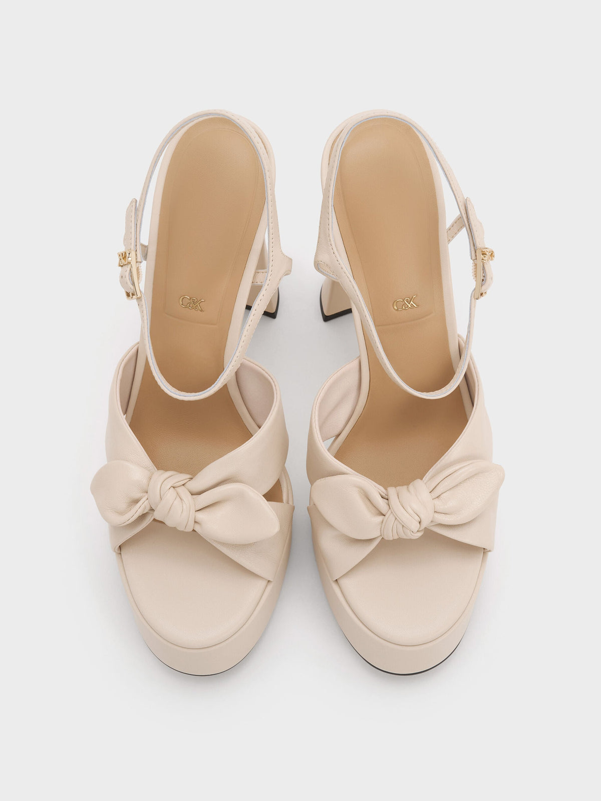 CHARLES & KEITH Smart Buy / Jayce Leather Platform Sandals - Oat