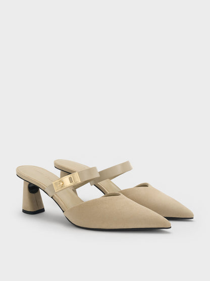 CHARLES & KEITH Latest / Lando Faux Suede Heeled Mules - Beige