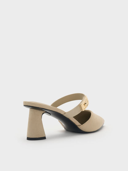 CHARLES & KEITH Latest / Lando Faux Suede Heeled Mules - Beige