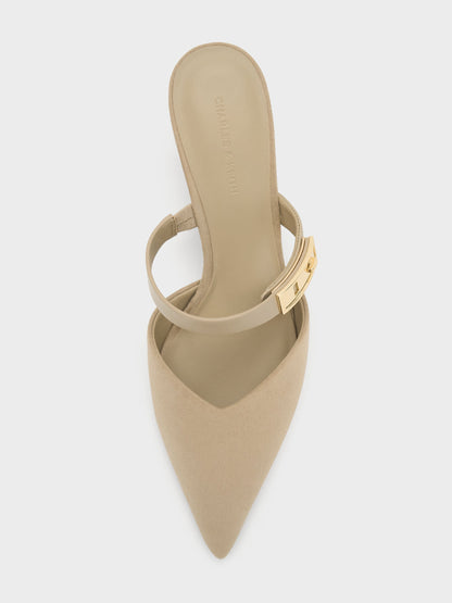 CHARLES & KEITH Latest / Lando Faux Suede Heeled Mules - Beige