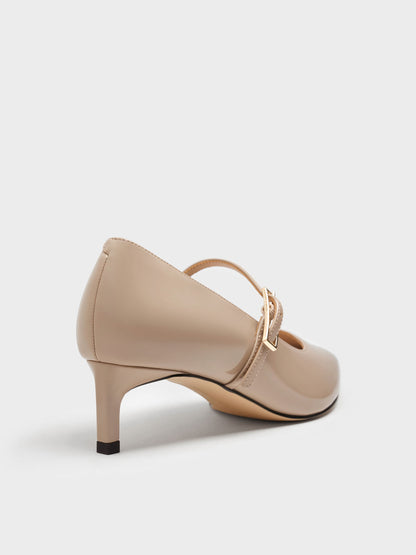 CHARLES & KEITH Best Seller / Luciana Patent Mary Jane Pumps - Taupe