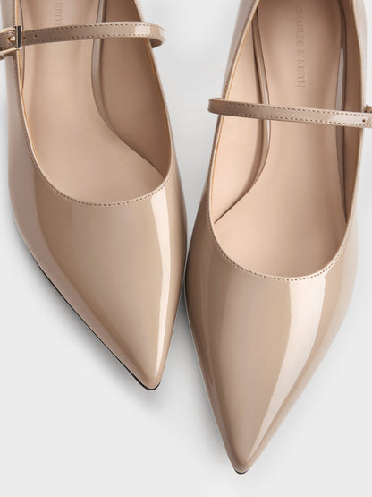 CHARLES & KEITH Best Seller / Luciana Patent Mary Jane Pumps - Taupe