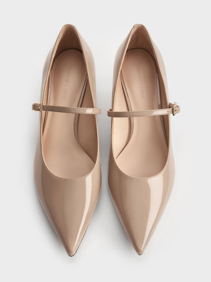 CHARLES & KEITH Best Seller / Luciana Patent Mary Jane Pumps - Taupe