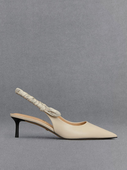 CHARLES & KEITH Featured / Tully Leather Ruched-Strap Slingback Pumps - Chalk