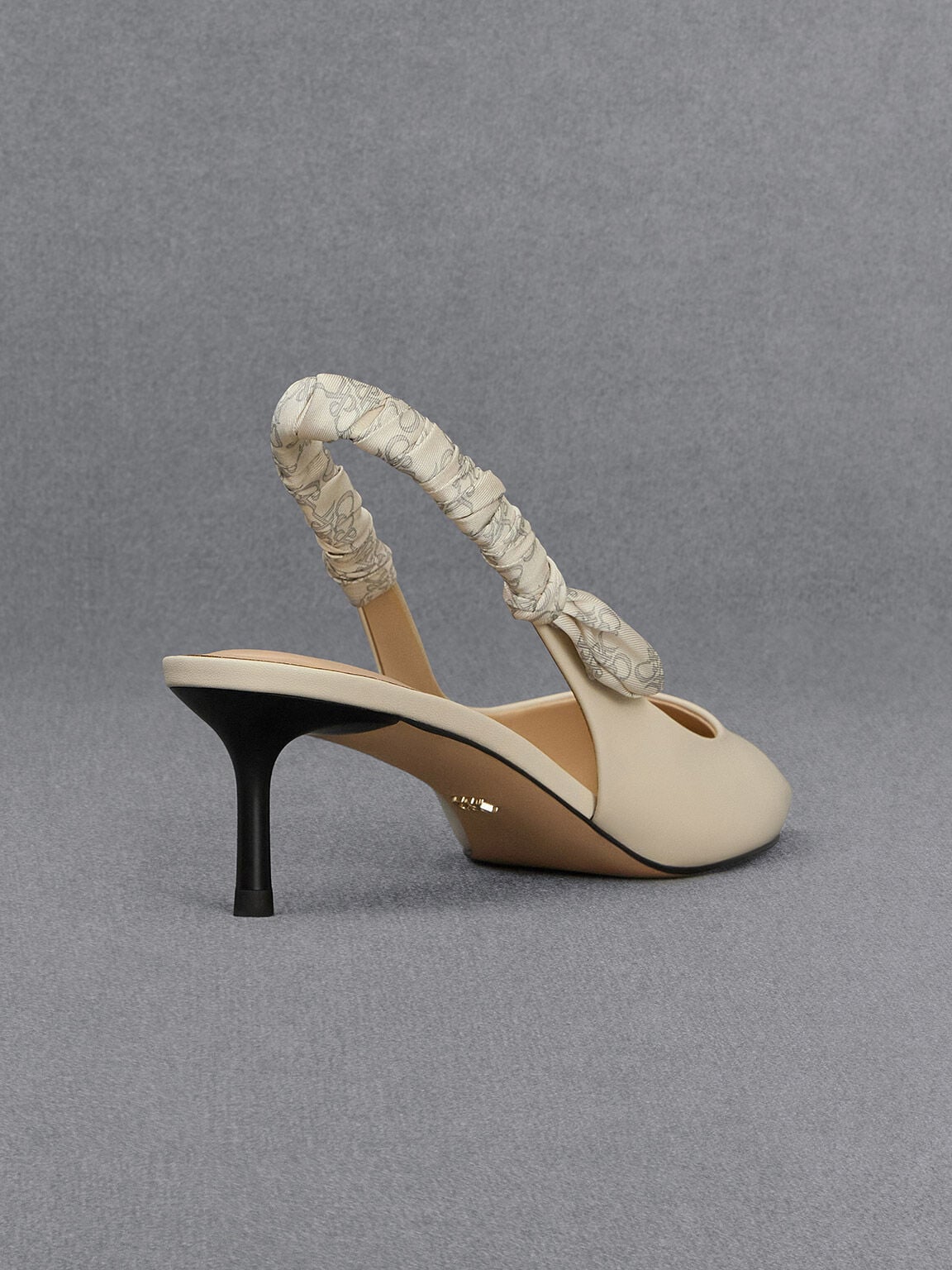 CHARLES & KEITH Featured / Tully Leather Ruched-Strap Slingback Pumps - Chalk