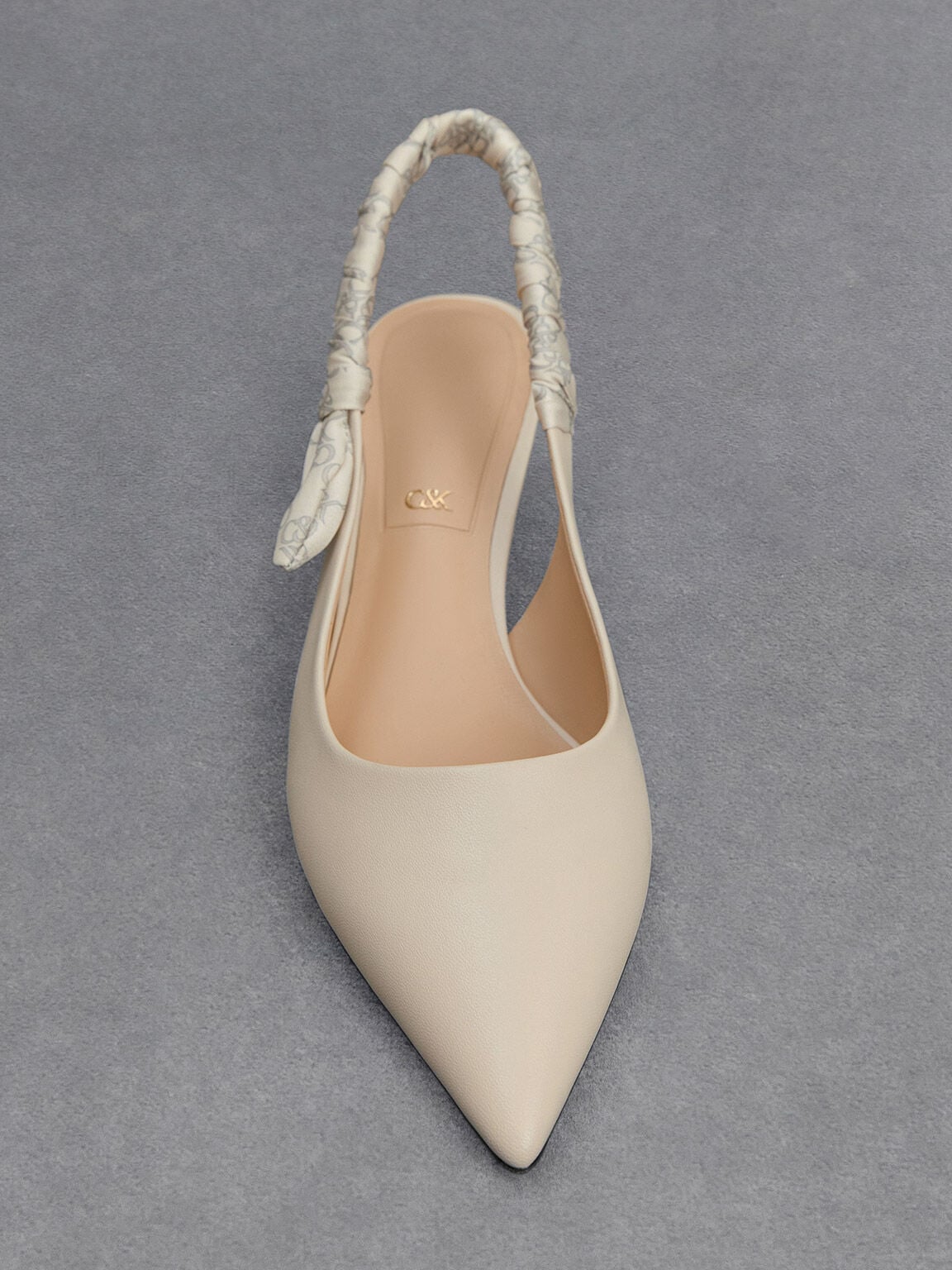 CHARLES & KEITH Featured / Tully Leather Ruched-Strap Slingback Pumps - Chalk