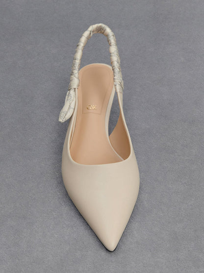 CHARLES & KEITH Featured / Tully Leather Ruched-Strap Slingback Pumps - Chalk