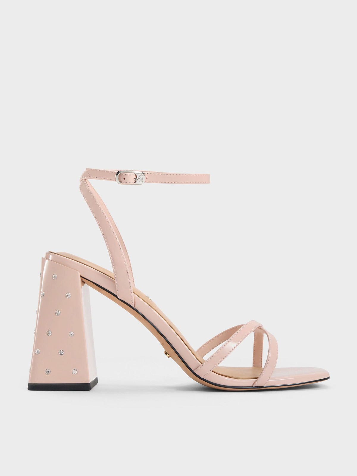 CHARLES & KEITH Essential / Emmaline Patent Leather Crystal Crossover Sandals - Pink