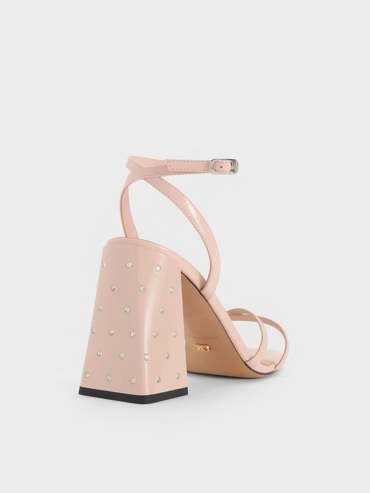 CHARLES & KEITH Essential / Emmaline Patent Leather Crystal Crossover Sandals - Pink