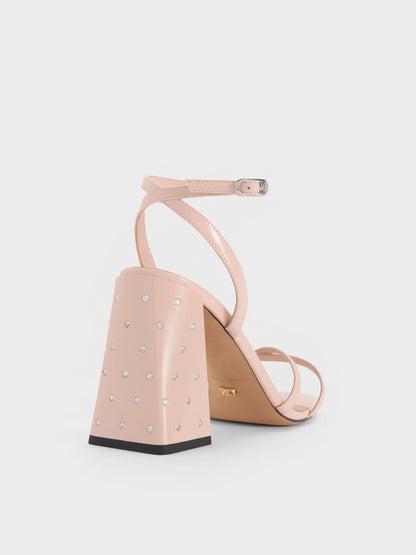 CHARLES & KEITH Essential / Emmaline Patent Leather Crystal Crossover Sandals - Pink