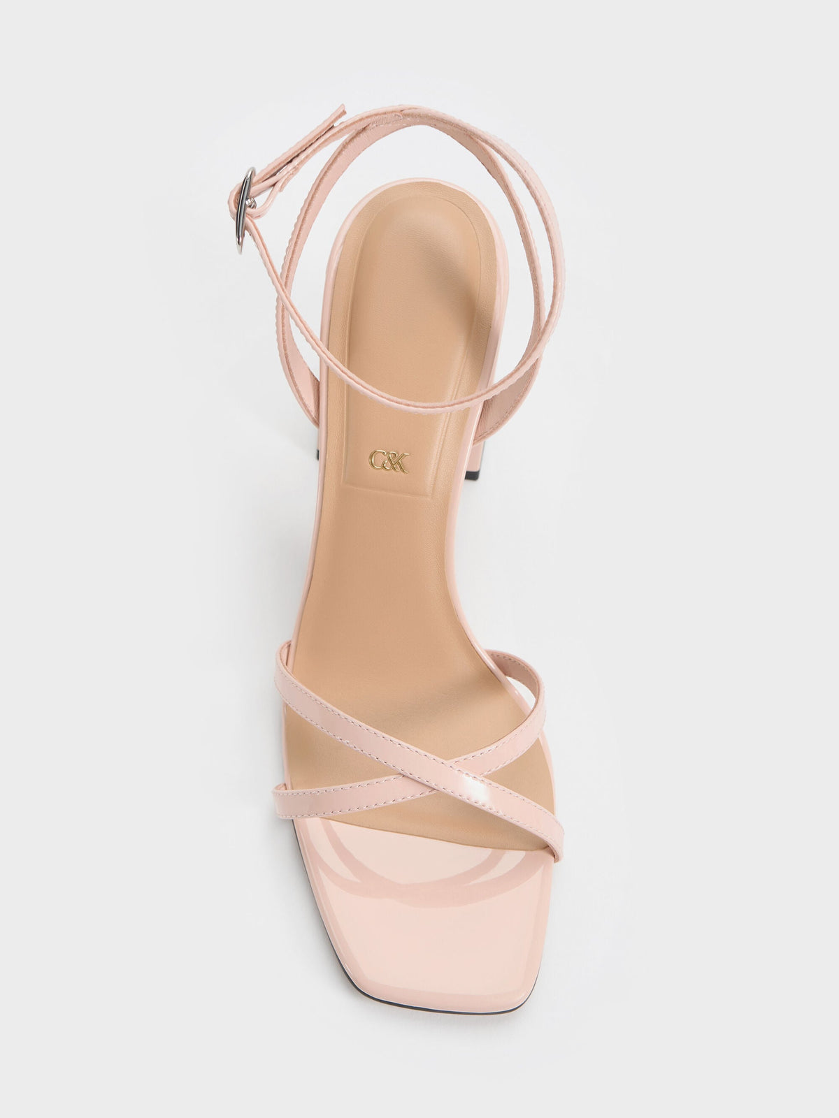 CHARLES & KEITH Essential / Emmaline Patent Leather Crystal Crossover Sandals - Pink