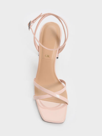CHARLES & KEITH Essential / Emmaline Patent Leather Crystal Crossover Sandals - Pink