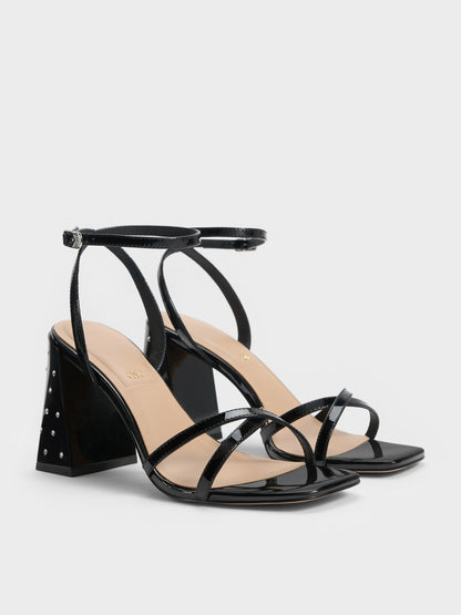 CHARLES & KEITH Recommended / Emmaline Patent Leather Crystal Crossover Sandals - Black Patent