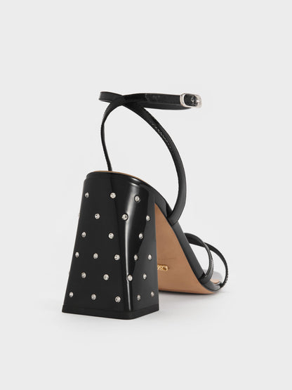 CHARLES & KEITH Recommended / Emmaline Patent Leather Crystal Crossover Sandals - Black Patent
