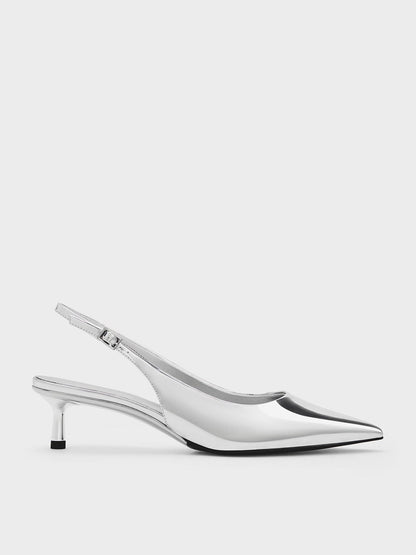 CHARLES & KEITH Latest / Curtis Metallic Slingback Kitten Heels - Silver