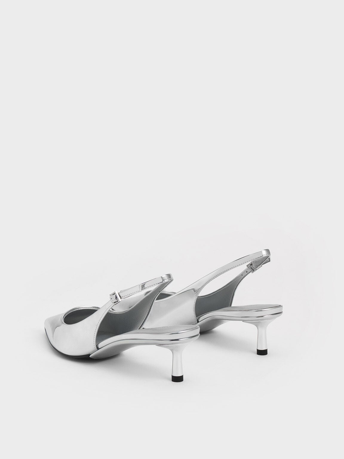 CHARLES & KEITH Latest / Curtis Metallic Slingback Kitten Heels - Silver