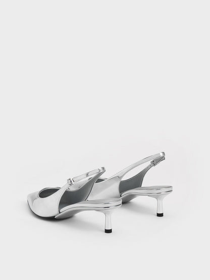 CHARLES & KEITH Latest / Curtis Metallic Slingback Kitten Heels - Silver