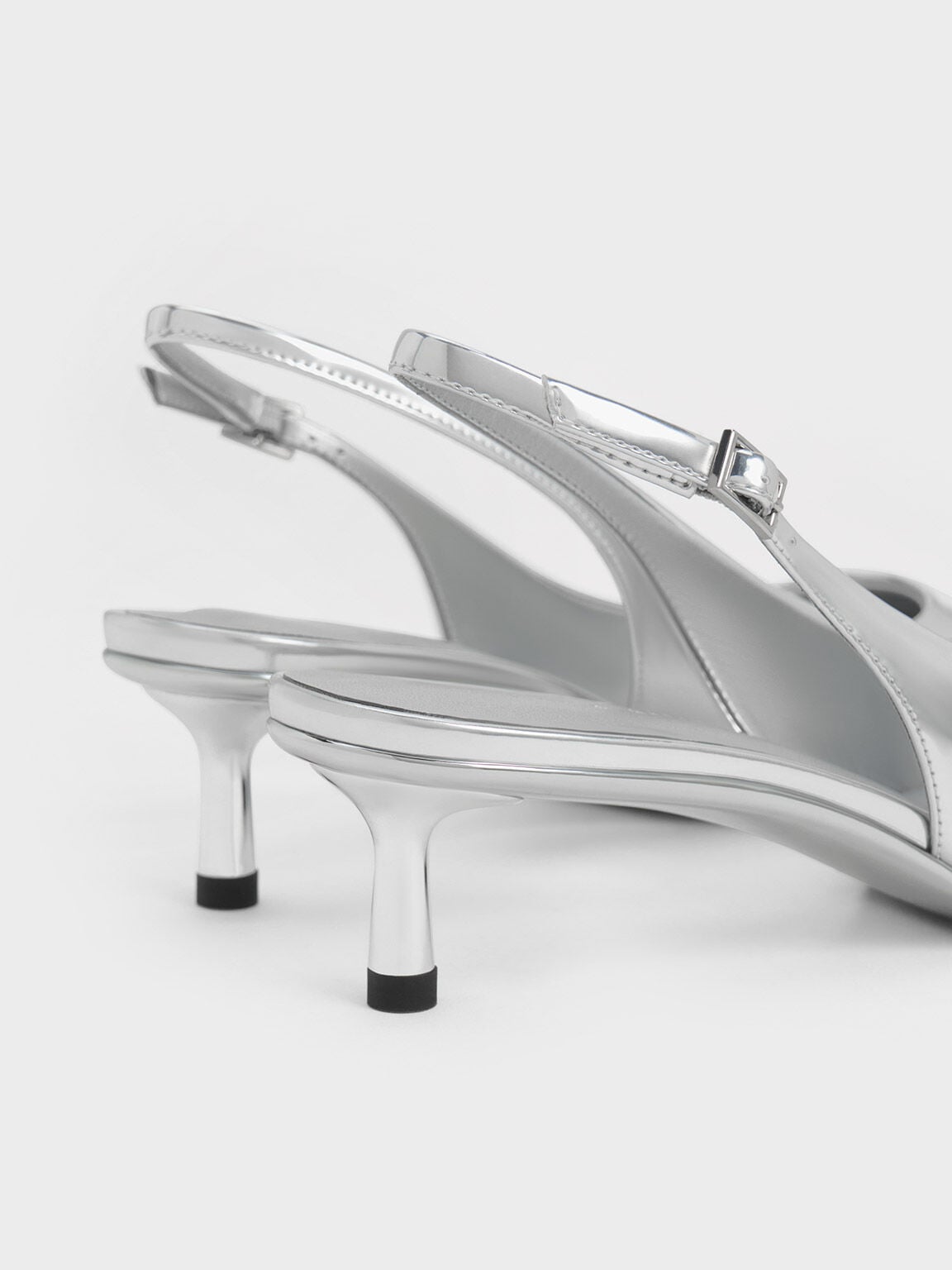 CHARLES & KEITH Latest / Curtis Metallic Slingback Kitten Heels - Silver