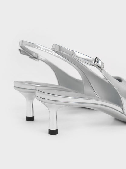 CHARLES & KEITH Latest / Curtis Metallic Slingback Kitten Heels - Silver
