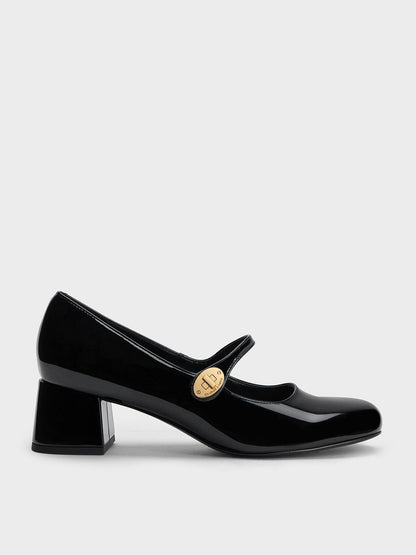 CHARLES & KEITH Classic / Hettie Patent Mary Jane Pumps - Black Patent