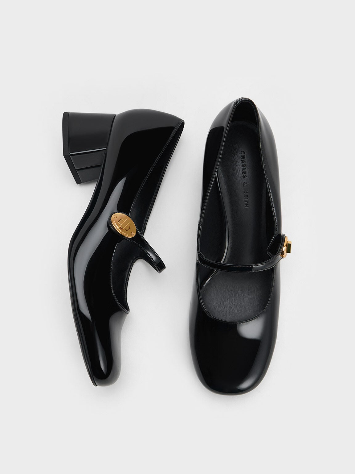 CHARLES & KEITH Classic / Hettie Patent Mary Jane Pumps - Black Patent