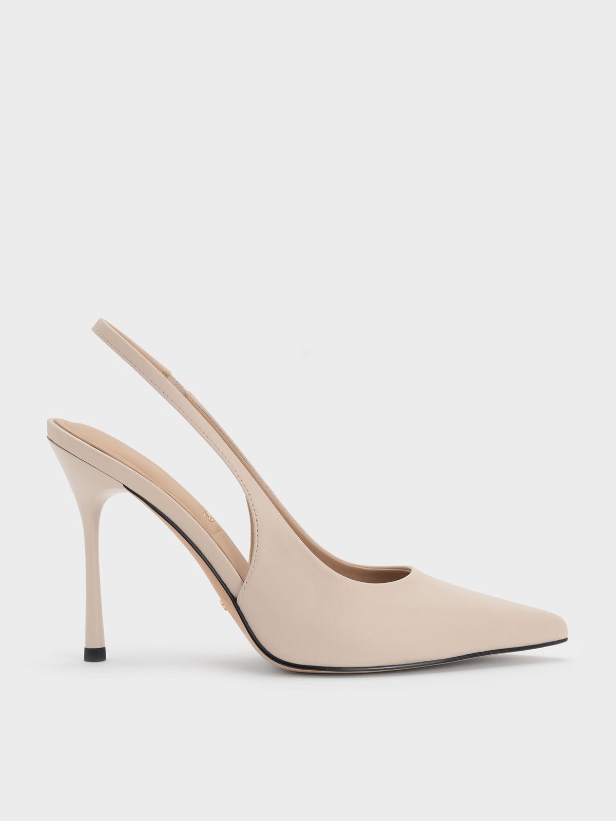 CHARLES & KEITH Best Price / Leather Slingback Stiletto Pumps - Oat