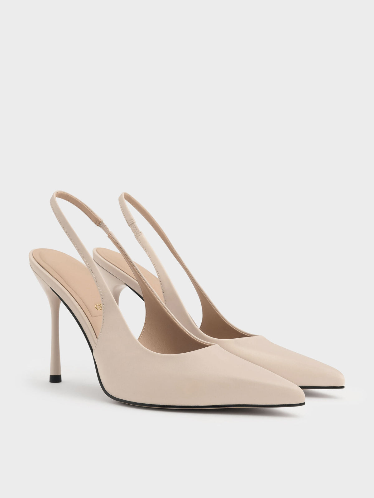CHARLES & KEITH Best Price / Leather Slingback Stiletto Pumps - Oat