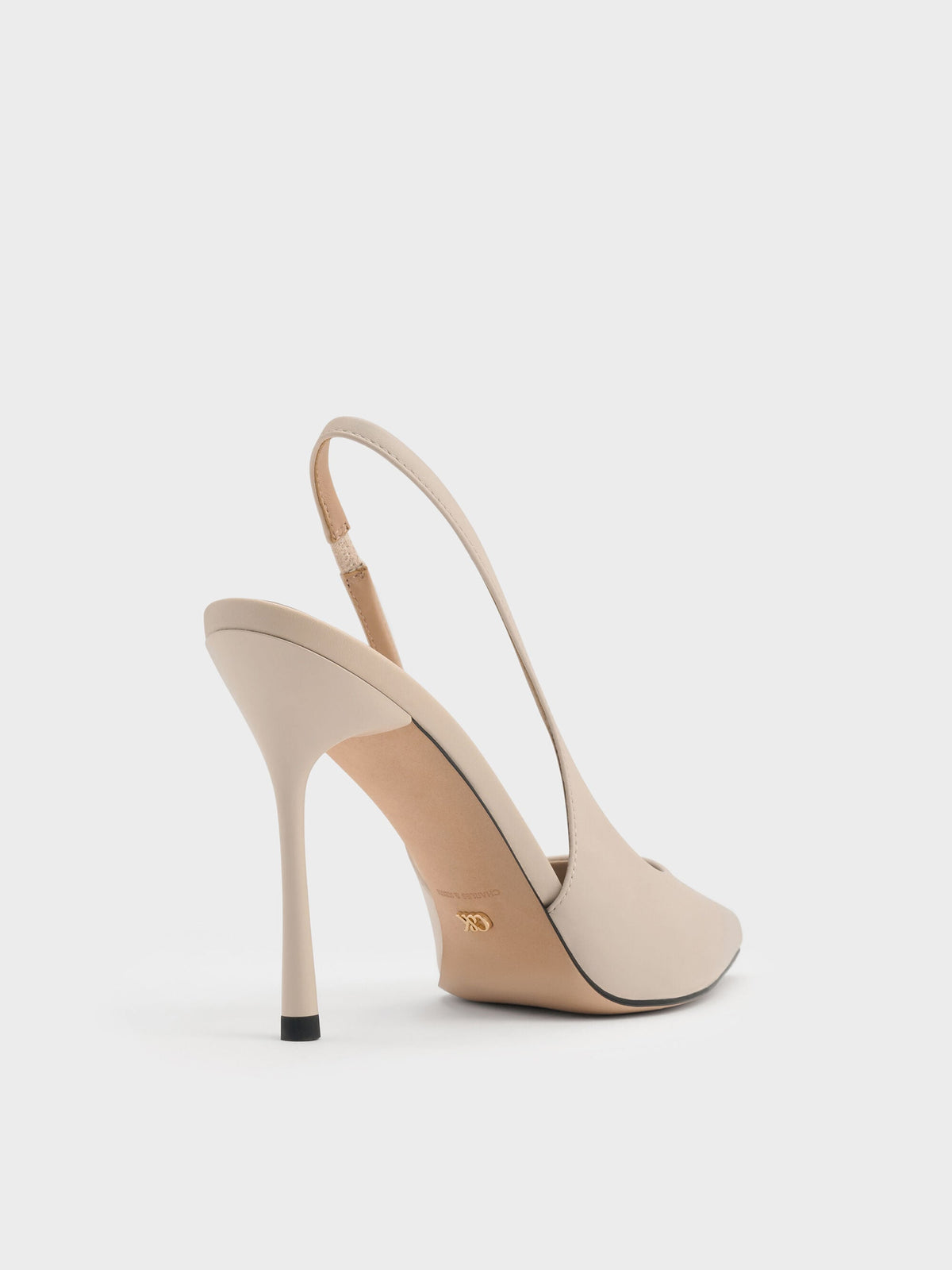CHARLES & KEITH Best Price / Leather Slingback Stiletto Pumps - Oat