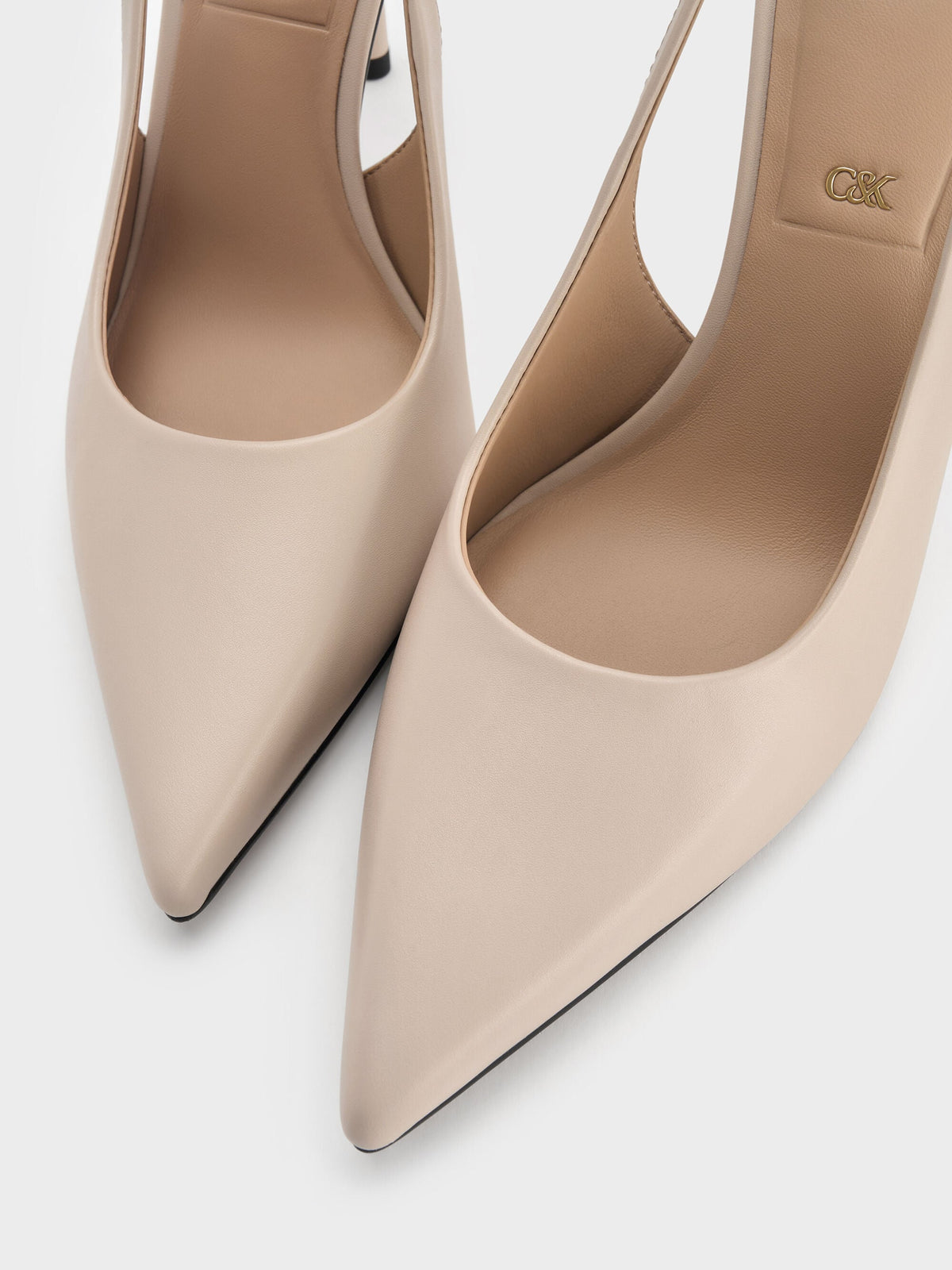 CHARLES & KEITH Best Price / Leather Slingback Stiletto Pumps - Oat