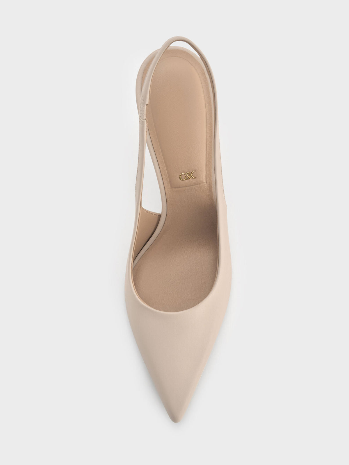 CHARLES & KEITH Best Price / Leather Slingback Stiletto Pumps - Oat