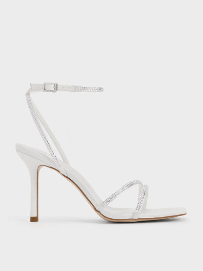 CHARLES & KEITH Featured / Satin Crystal Stiletto Sandals - White