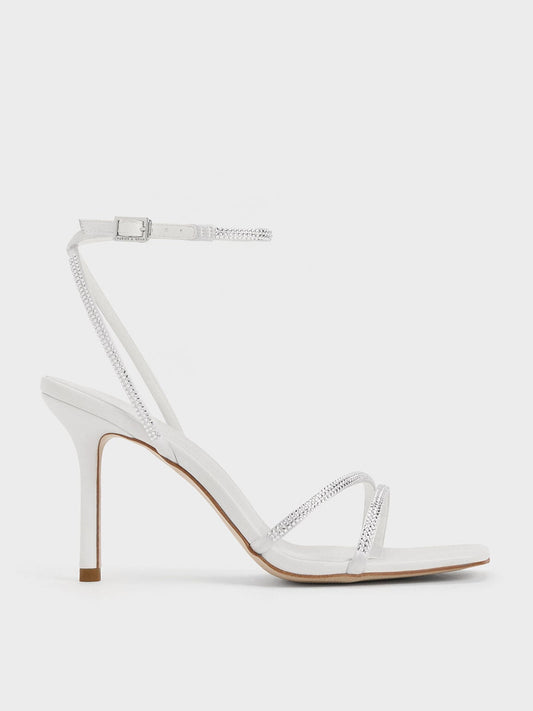 CHARLES & KEITH Featured / Satin Crystal Stiletto Sandals - White