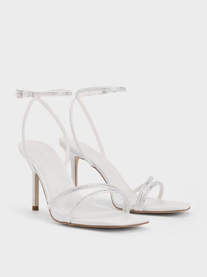 CHARLES & KEITH Featured / Satin Crystal Stiletto Sandals - White