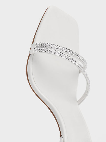 CHARLES & KEITH Featured / Satin Crystal Stiletto Sandals - White