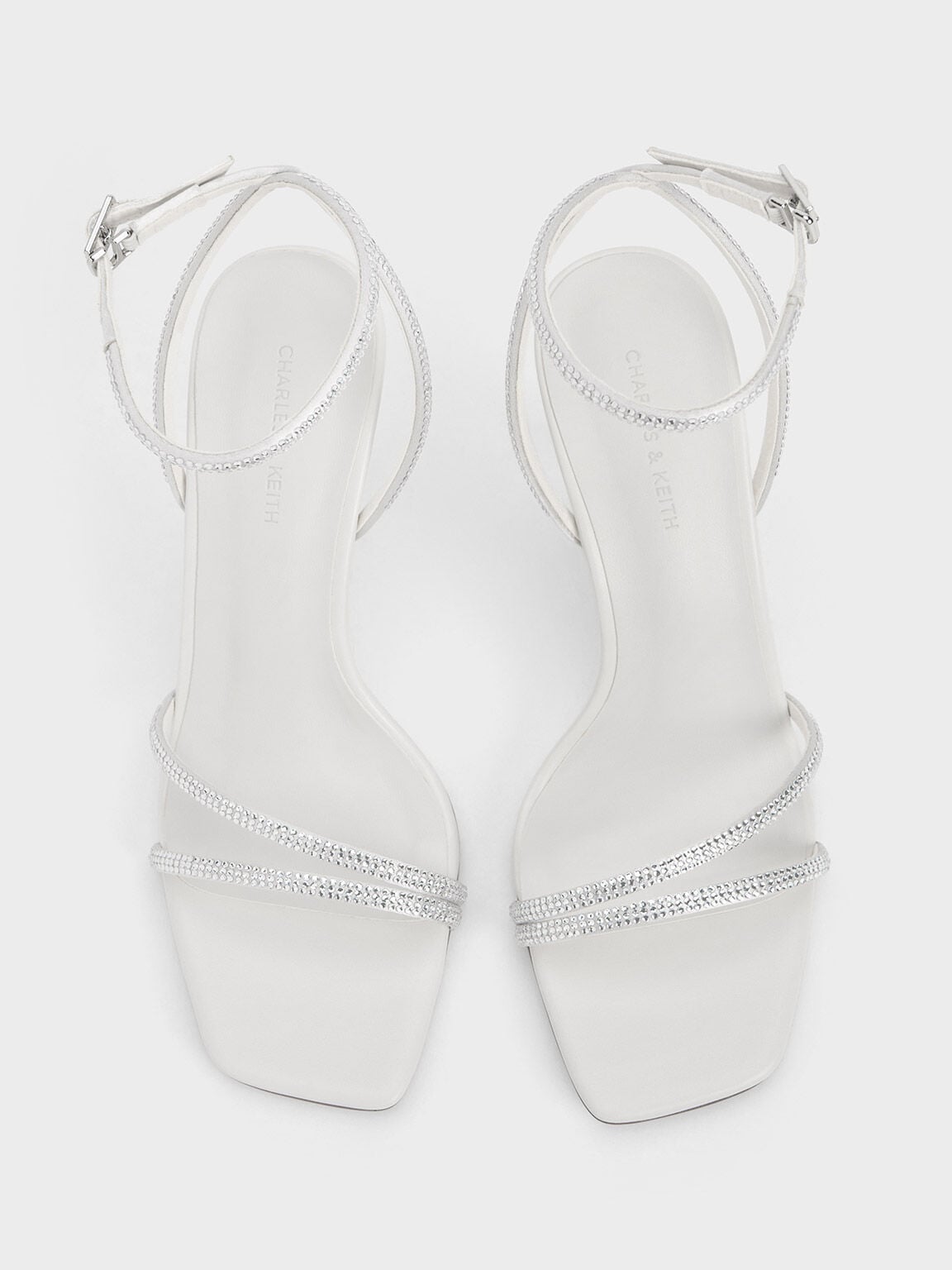 CHARLES & KEITH Featured / Satin Crystal Stiletto Sandals - White
