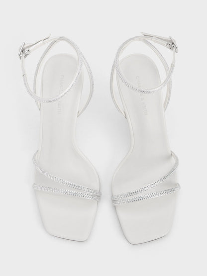 CHARLES & KEITH Featured / Satin Crystal Stiletto Sandals - White