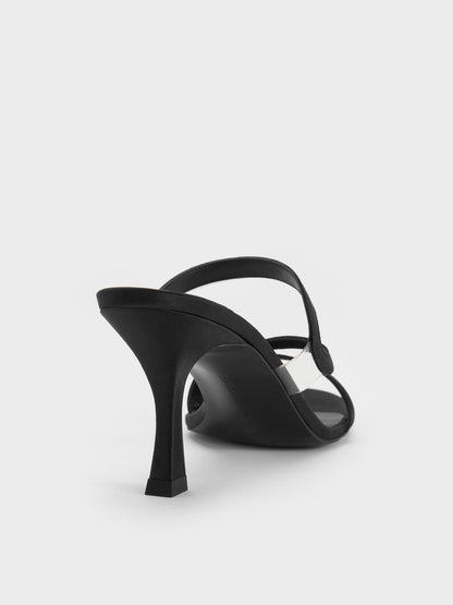 CHARLES & KEITH Top Pick / Arden Satin Wavy Heeled Mules - Black Textured