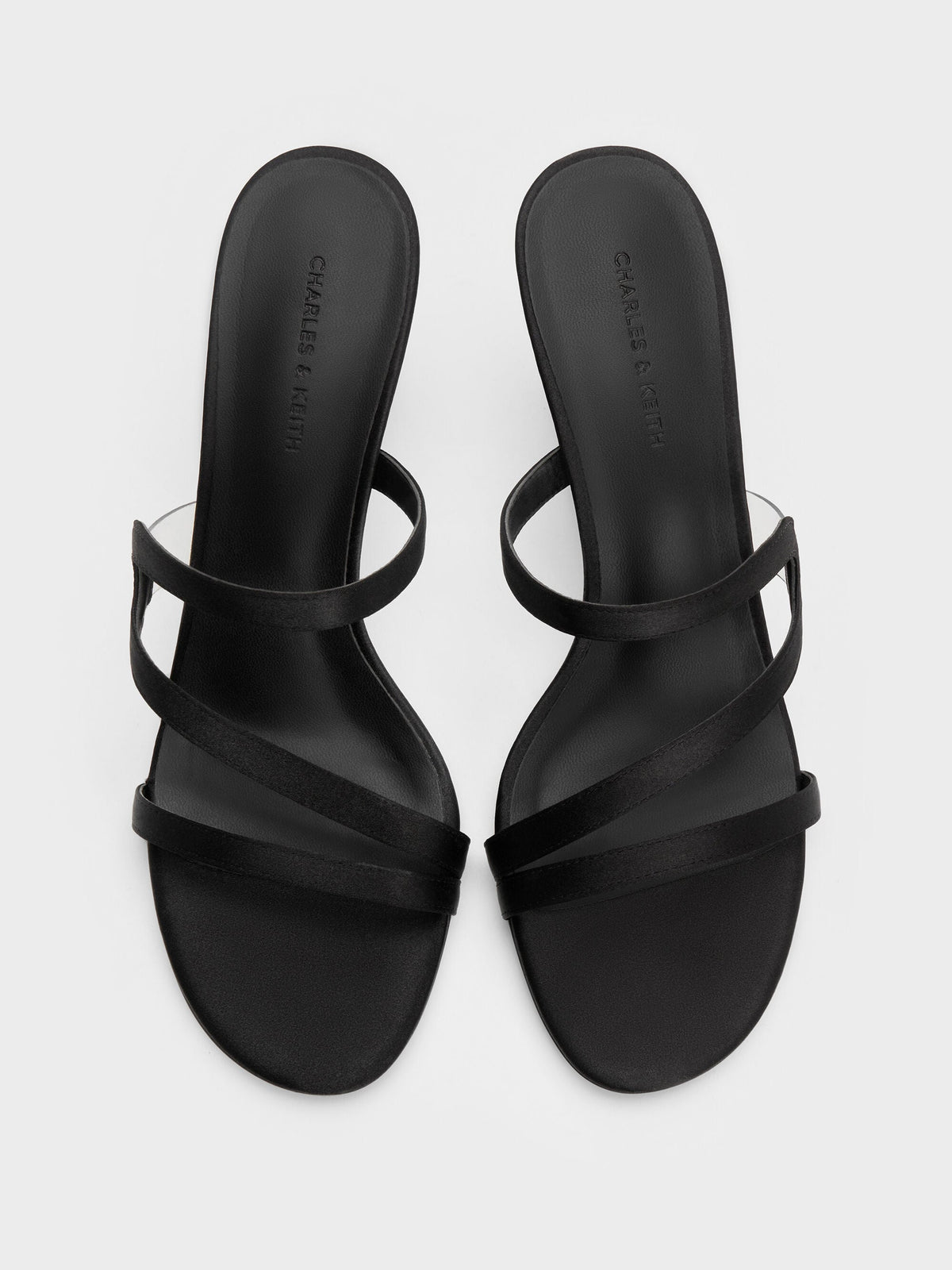 CHARLES & KEITH Top Pick / Arden Satin Wavy Heeled Mules - Black Textured
