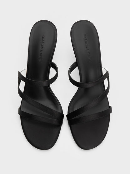 CHARLES & KEITH Top Pick / Arden Satin Wavy Heeled Mules - Black Textured