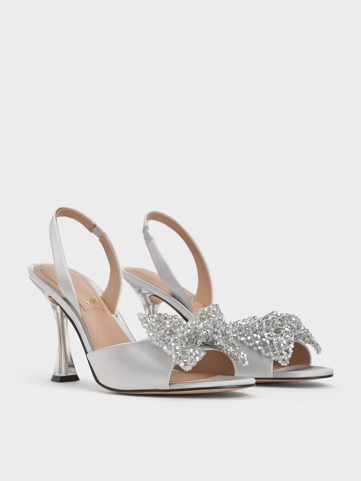 CHARLES & KEITH Signature / Beaded Bow Slingback Pumps - Silver