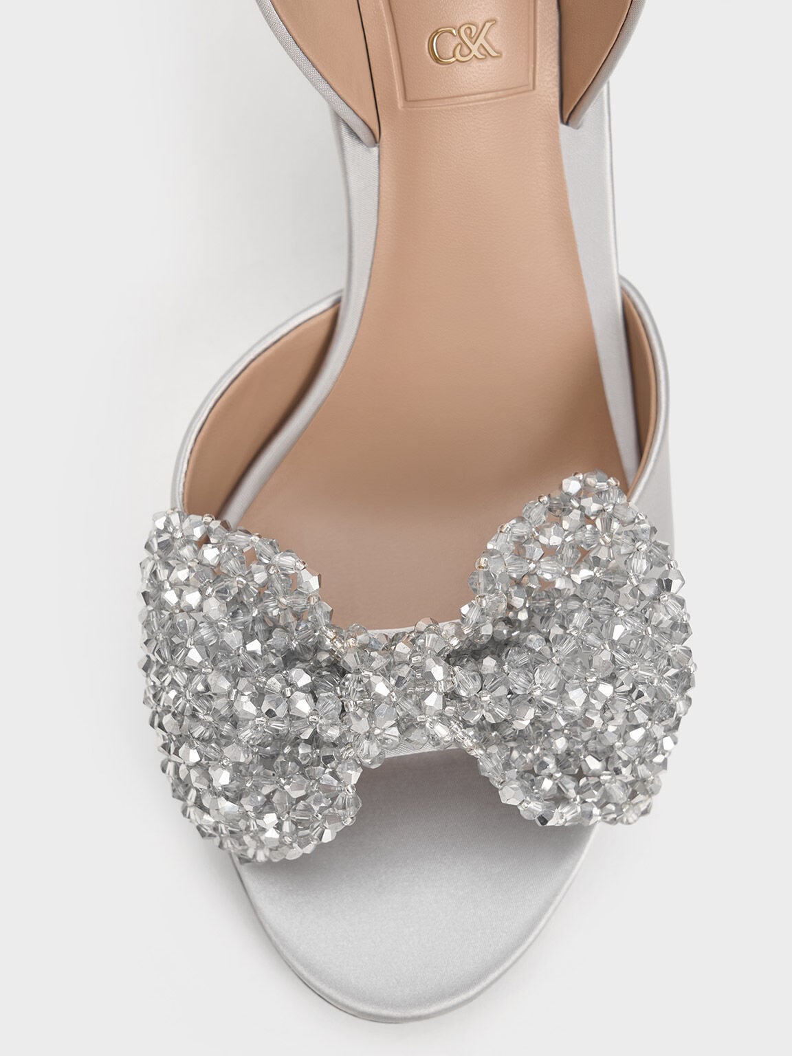 CHARLES & KEITH Signature / Beaded Bow Slingback Pumps - Silver