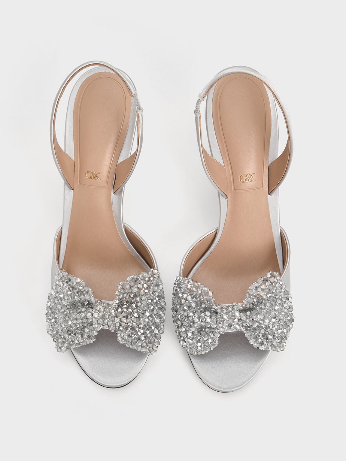 CHARLES & KEITH Signature / Beaded Bow Slingback Pumps - Silver