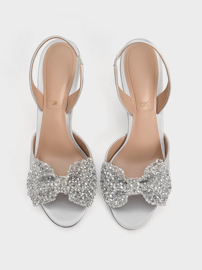 CHARLES & KEITH Signature / Beaded Bow Slingback Pumps - Silver