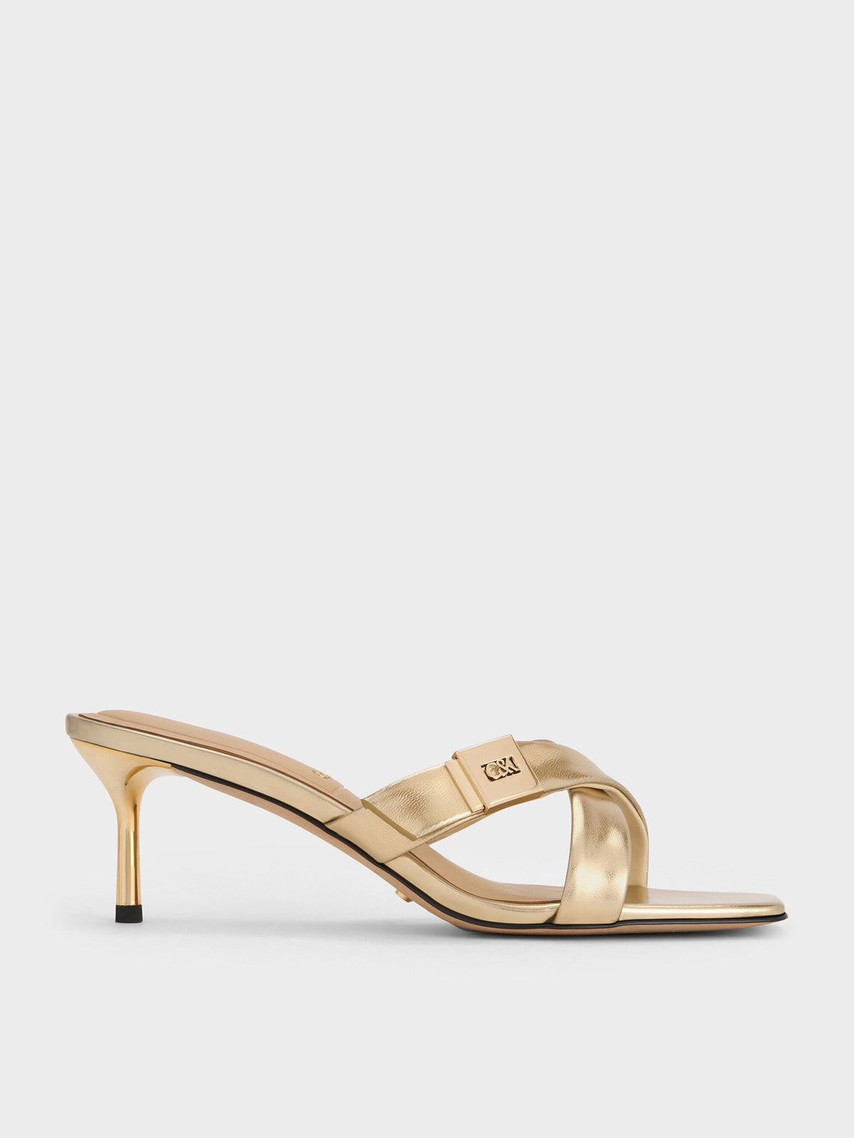 CHARLES & KEITH Classic / Cody Metallic Leather Crossover Heeled Mules - Gold